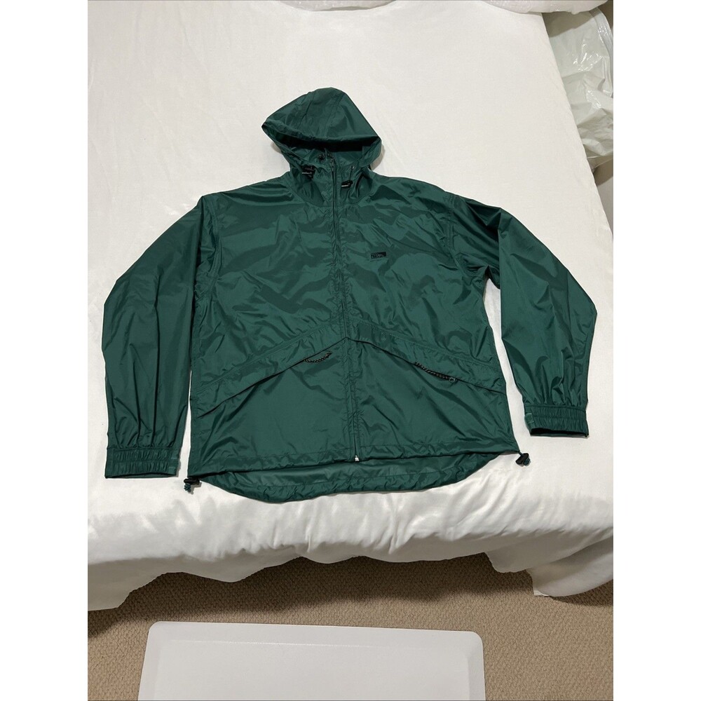 Red Ledge Mens XL Green Rain Jacket Windbreaker Packable Hooded A080 Nylon VTG